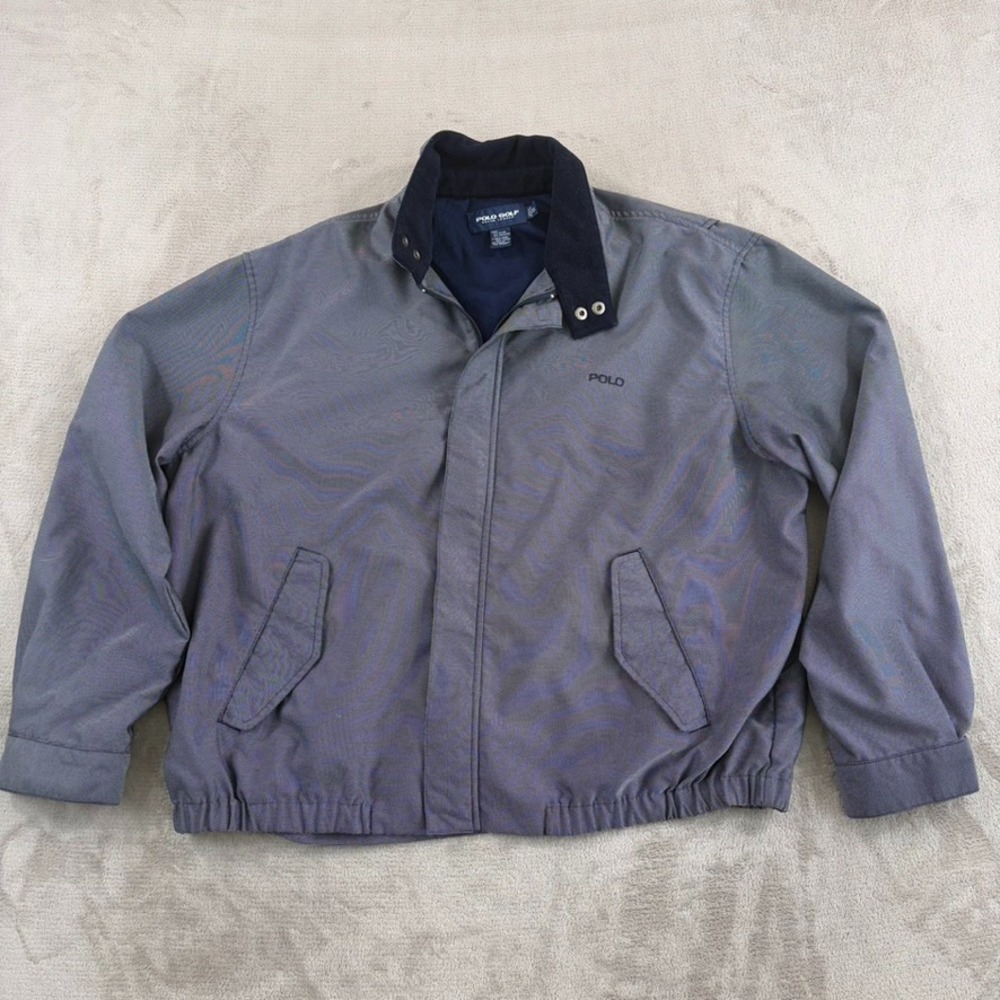 Vintage Polo Golf Ralph Lauren Jacket Men XL Navy Grey Geo Full Zip Moto Collar